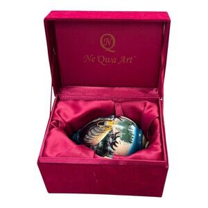 NE' QWA ART Moose Elk Christmas Ornament in box Red Velvet Artist Signed Glass